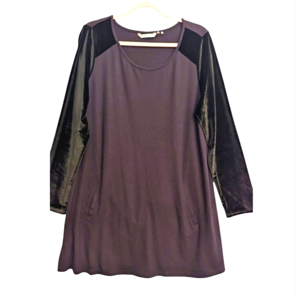 Soft Surrounding Velvet Long Sleeve Brown Tunic Blouse W/Pocket Women's Size XL